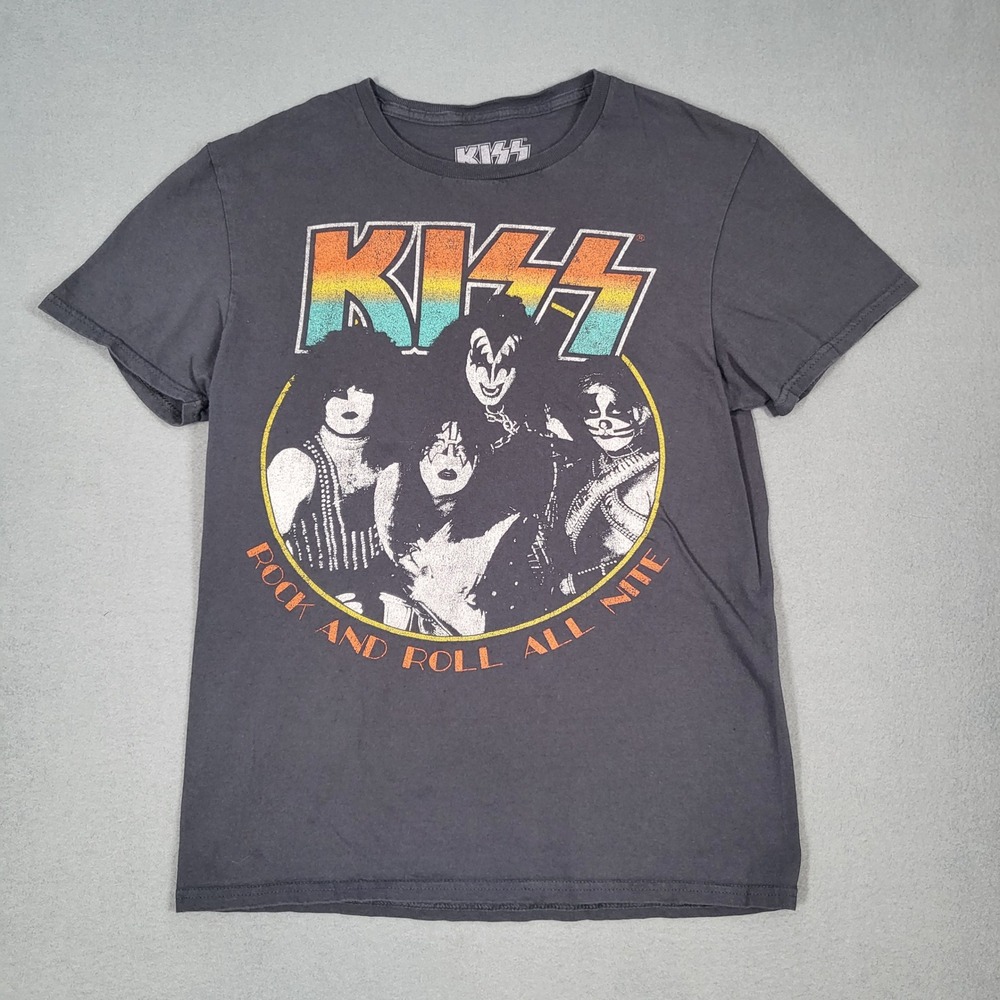KISS Rock and Roll All Nite Shirt Womens Gray‎ Band Tee S